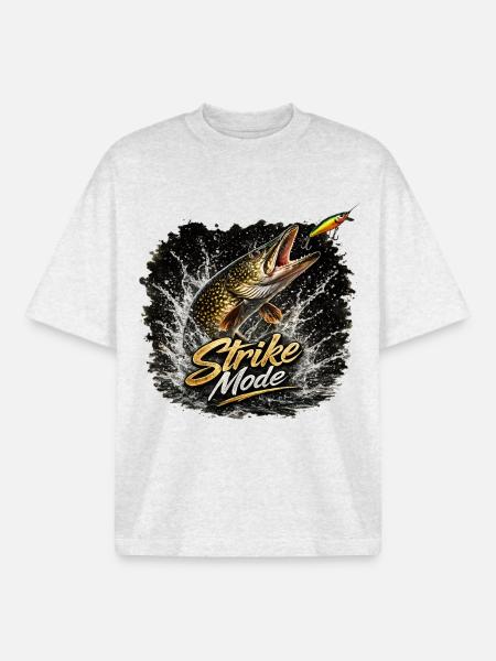Strike Mode Pike – Predator Angelshirt - Boxy Heavyweight Unisex Organic T-Shirt von Stanley/Stella - Kühles Grau meliert