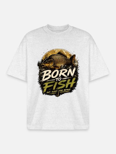 Born To Fish – Karpfenfischerei-Design - Boxy Heavyweight Unisex Organic T-Shirt von Stanley/Stella - Kühles Grau meliert