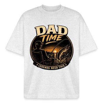 Dad Time Angelshirt – Pike Strike Sunset - Boxy Heavyweight Unisex Organic T-Shirt von Stanley/Stella - Kühles Grau meliert - Vorne - AI Model Male 185 light (185cm) & AI Model Female 172 dark (172cm)