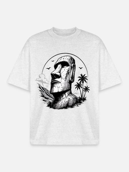 Moai Easter Island Statue - Boxy Heavyweight Unisex Organic T-Shirt by Stanley/Stella - cool heather grey