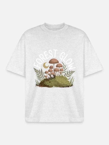 Waldleuchtenpilze im Mondschein - Boxy Heavyweight Unisex Organic T-Shirt von Stanley/Stella - Kühles Grau meliert