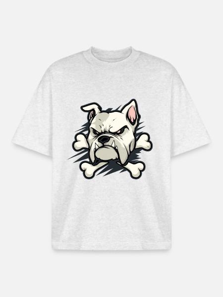 Angry Bulldog with Bone - Boxy Heavyweight Unisex Organic T-Shirt by Stanley/Stella - cool heather grey
