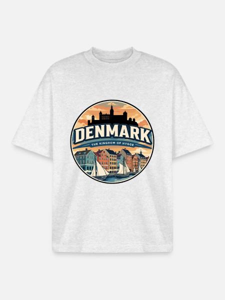 Retro Denmark Copenhagen Nyhavn Badge - Boxy Heavyweight Unisex Organic T-Shirt by Stanley/Stella - cool heather grey