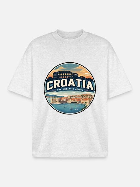 Retro Kroatien Dubrovnik Mauerabzeichen - Boxy Heavyweight Unisex Organic T-Shirt von Stanley/Stella - Kühles Grau meliert
