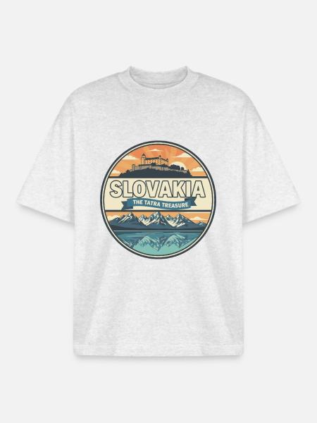 Retro-Slowakei-Hochtatra-Abzeichen - Boxy Heavyweight Unisex Organic T-Shirt von Stanley/Stella - Kühles Grau meliert