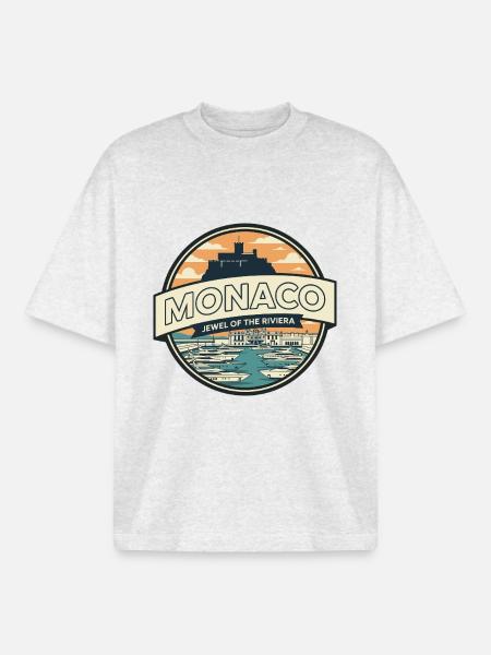 Retro Monaco Port Hercules Badge - Boxy Heavyweight Unisex Organic T-Shirt by Stanley/Stella - cool heather grey