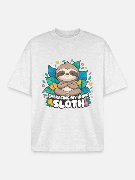 Embrasser mon Inner_Sloth - T-shirt unisexe boxy épais biologique Stanley/Stella - gris chiné frais