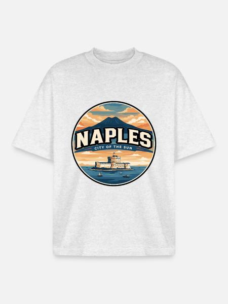 Retro Naples Mount Vesuvius Badge - Boxy Heavyweight Unisex Organic T-Shirt by Stanley/Stella - cool heather grey