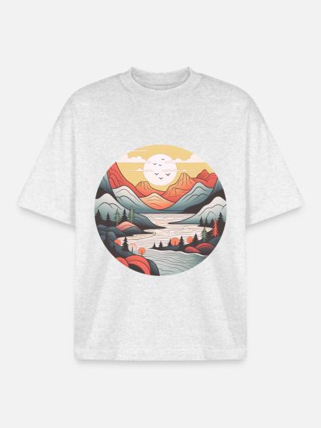 landscape nordic style - Boxy Heavyweight Unisex Organic T-Shirt by Stanley/Stella - cool heather grey