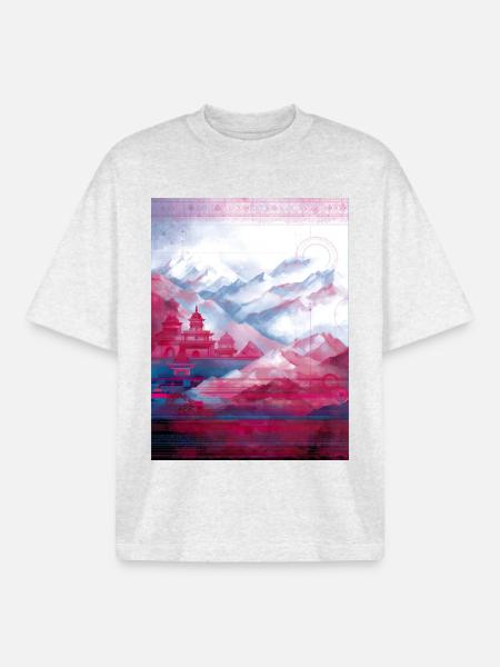 Psy-Art | Tempel im Himalaya - Boxy Heavyweight Unisex Organic T-Shirt von Stanley/Stella - Kühles Grau meliert