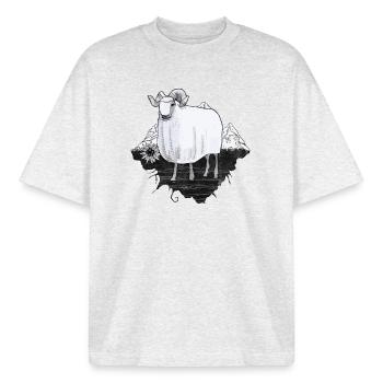 Mouton dans les montagnes - T-shirt unisexe boxy épais biologique Stanley/Stella - gris chiné frais - Devant - AI Model Male 185 light (185cm) & AI Model Female 172 dark (172cm)