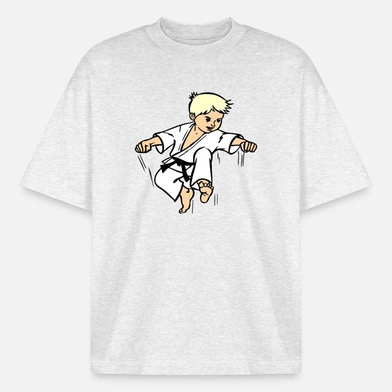 Karatekind oder Judokind mit schwarzem Gürtel - Boxy Heavyweight Unisex Organic T-Shirt von Stanley/Stella - Kühles Grau meliert