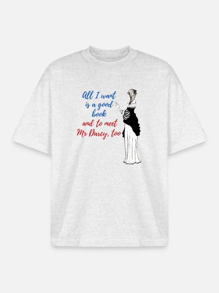 A good book and Mr Darcy - Boxy Heavyweight Unisex Organic T-Shirt by Stanley/Stella - cool heather grey