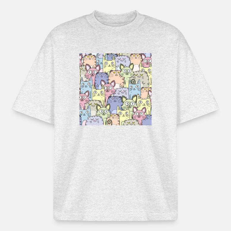 Cat Pattern Cat Wallpaper Cat Pattern - Boxy Heavyweight Unisex Organic T-Shirt by Stanley/Stella - cool heather grey