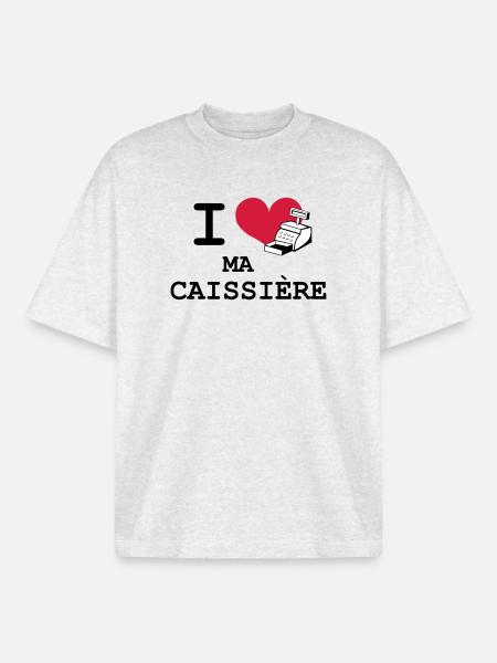 I love ma caissière - T-shirt unisexe boxy épais biologique Stanley/Stella - gris chiné frais