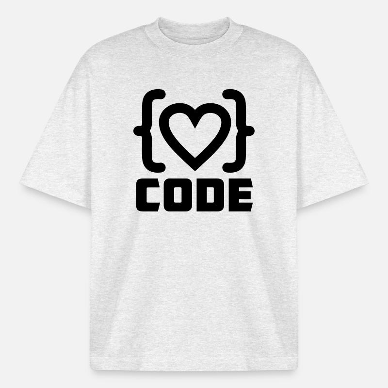 Herzprogrammierer Code Logo mit Text CODE - Heavyweight Unisex Boxy T-Shirt von stanley/stella	 - Kühles Grau meliert
