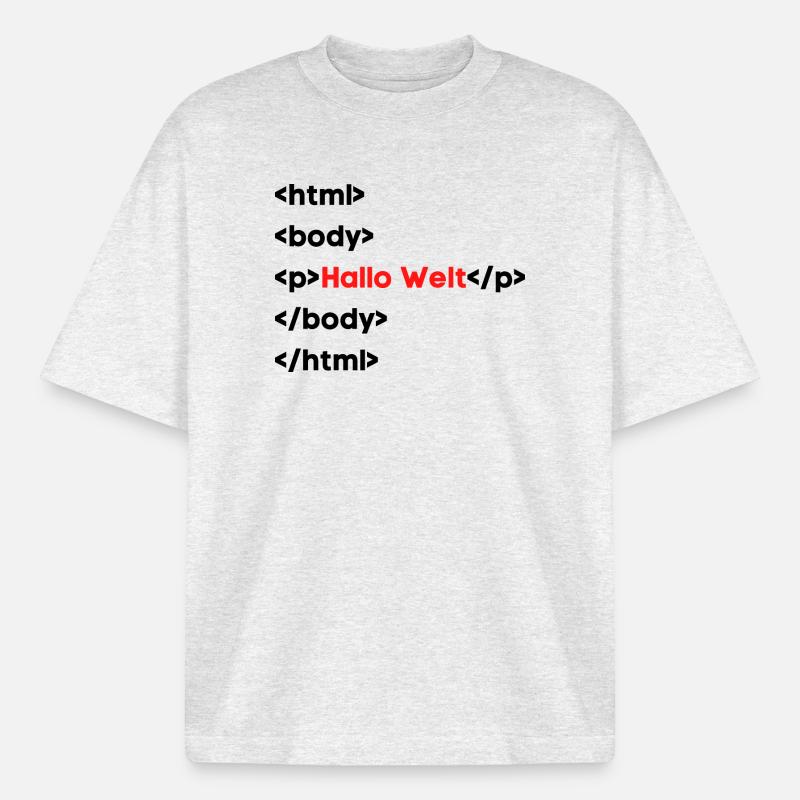 Hallo Welt HTML – Lustiges Programmierer & Coding  - Boxy Heavyweight Unisex Organic T-Shirt von Stanley/Stella - Kühles Grau meliert
