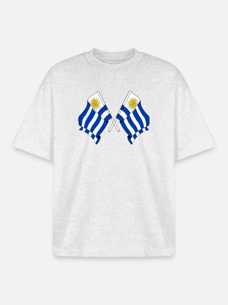 Two flags crossed of Uruguay - Boxy Heavyweight Unisex Organic T-Shirt by Stanley/Stella - cool heather grey