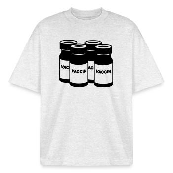 Jars with vaccine and inscription 'Vaccine' - Boxy Heavyweight Unisex Organic T-Shirt by Stanley/Stella - cool heather grey - Front - AI Model Male 185 light (185cm) & AI Model Female 172 dark (172cm)