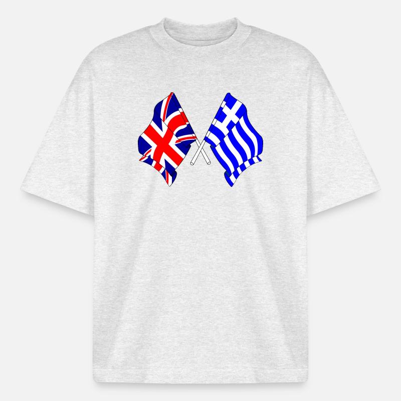 Drapeau Angleterre, drapeau Grèce - T-shirt unisexe épais coupe boxy Stanley/Stella - gris chiné frais