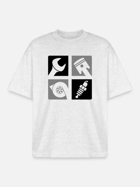 Wrench Piston Turbo Spark Plug Emblem - Boxy Heavyweight Unisex Organic T-Shirt by Stanley/Stella - cool heather grey