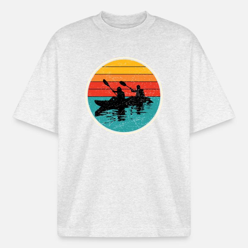 Sunset Kayak Duo Circle - Boxy Heavyweight Unisex Organic T-Shirt by Stanley/Stella - cool heather grey
