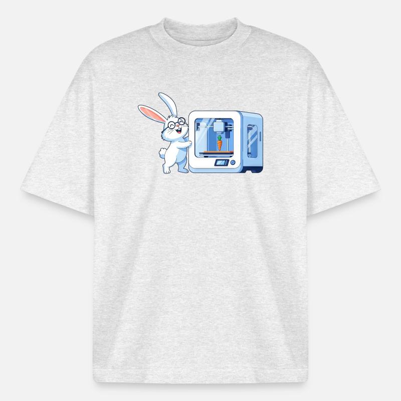 Funny Rabbit Nerd Programmer 3D Printer - Heavyweight Boxy Unisex T-Shirt by Stanley/Stella - cool heather grey