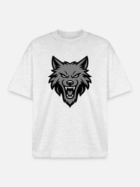 Wolf Kopf Logo - Boxy Heavyweight Unisex Organic T-Shirt von Stanley/Stella - Kühles Grau meliert