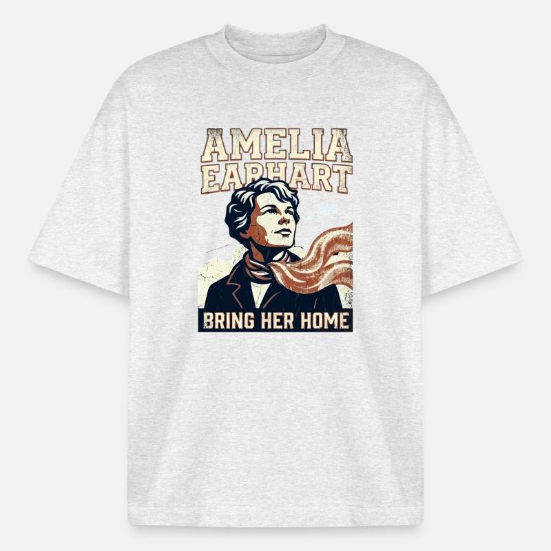 Amelia Earhart – Bring sie nach Hause - Boxy Heavyweight Unisex Organic T-Shirt von Stanley/Stella - Kühles Grau meliert