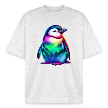 Aurora Borealis Pinguin - Boxy Heavyweight Unisex Organic T-Shirt von Stanley/Stella - Kühles Grau meliert - Vorne - AI Model Male 185 light (185cm) & AI Model Female 172 dark (172cm)