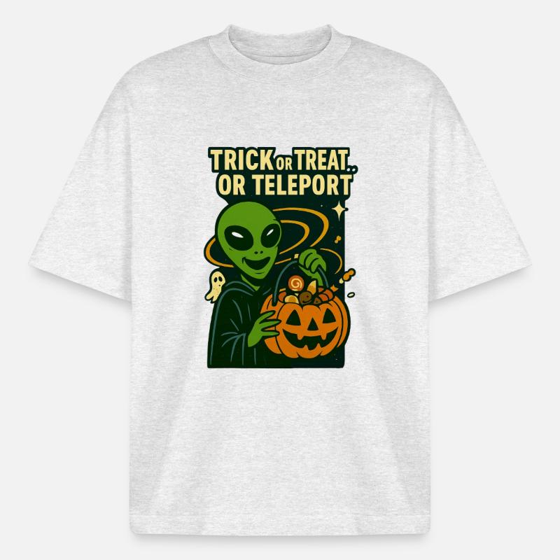 Alien Halloween T-Shirt – Süßes oder Saures... oder... - Heavyweight Unisex Boxy T-Shirt von stanley/stella	 - Kühles Grau meliert