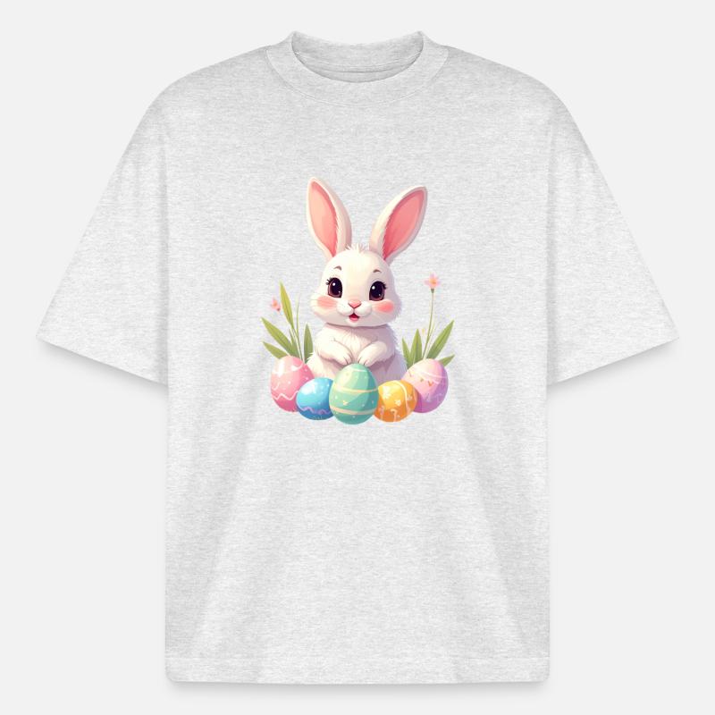 Easter bunny with pastel Easter eggs - Boxy Heavyweight Unisex Organic T-Shirt by Stanley/Stella - cool heather grey