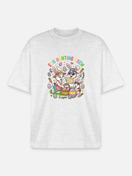 Hoster Bunny Family - Egg Collector - Boxy Heavyweight Unisex Organic T-Shirt by Stanley/Stella - cool heather grey
