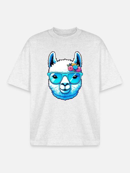 Alpaka mit Sonnenbrille - Boxy Heavyweight Unisex Organic T-Shirt von Stanley/Stella - Kühles Grau meliert