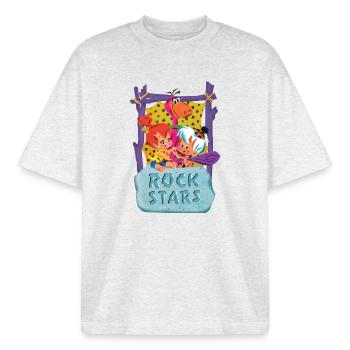 Familie Feuerstein Mit Pebbles, Bamm-Bamm & Dino - Boxy Heavyweight Unisex Organic T-Shirt von Stanley/Stella - Kühles Grau meliert - Vorne - AI Model Male 185 light (185cm) & AI Model Female 172 dark (172cm)
