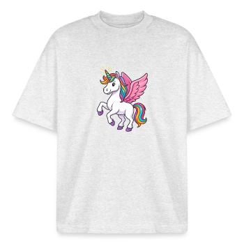 Licorne majestueuse avec crinière et épingle arc-en-ciel - T-shirt unisexe boxy épais biologique Stanley/Stella - gris chiné frais - Devant - AI Model Male 185 light (185cm) & AI Model Female 172 dark (172cm)