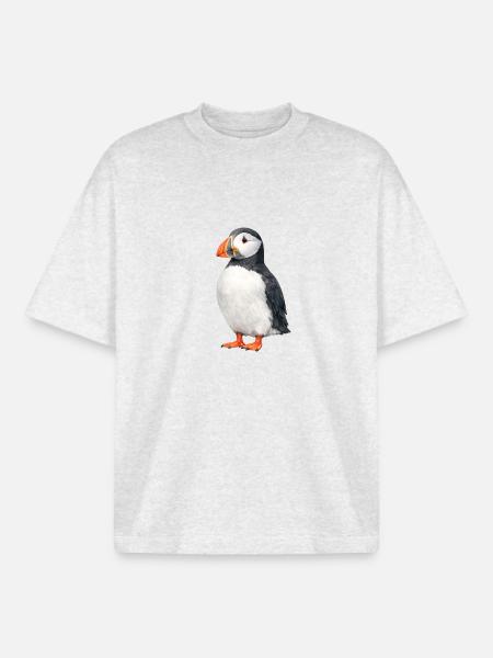 Puffin Wasserfarben Illustration - Boxy Heavyweight Unisex Organic T-Shirt von Stanley/Stella - Kühles Grau meliert
