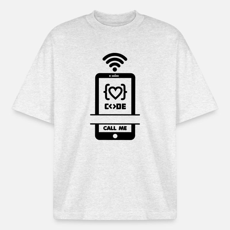 Codiste Appelez-moi code téléphone coeur - T-shirt unisexe épais coupe boxy Stanley/Stella - gris chiné frais