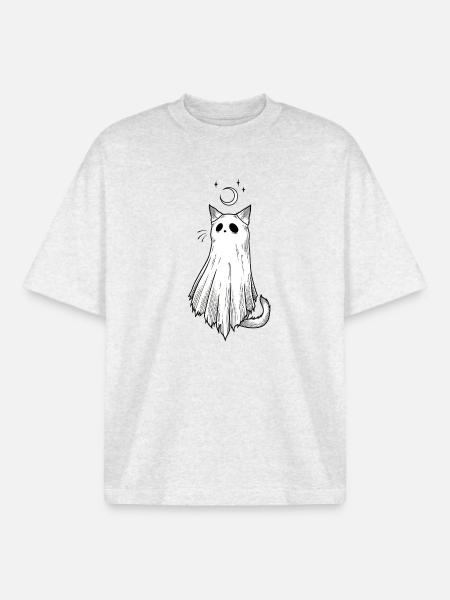 Fog cat in the moonlight - Boxy Heavyweight Unisex Organic T-Shirt by Stanley/Stella - cool heather grey