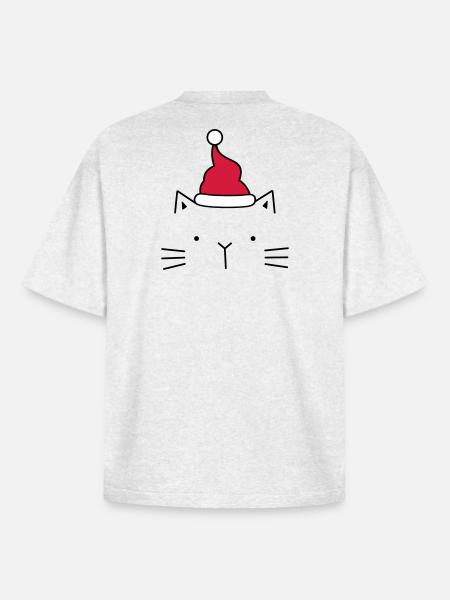 Cat Santa Claus Christmas hat Christmas - Boxy Heavyweight Unisex Organic T-Shirt by Stanley/Stella - cool heather grey