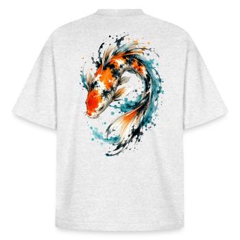 Éclaboussure de carpes koi aquarelle - T-shirt unisexe boxy épais biologique Stanley/Stella - gris chiné frais - Dos - AI Model Male 185 light (185cm)