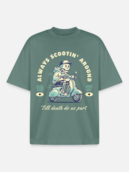 Always Scootin' – Retro Skull Scooter - Boxy Heavyweight Unisex Organic T-Shirt by Stanley/Stella - green bay