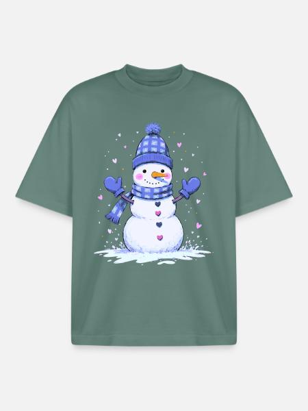 Cute snowman with heart - Boxy Heavyweight Unisex Organic T-Shirt by Stanley/Stella - green bay