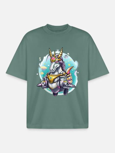 Neon-Unicorn-Krieger - Boxy Heavyweight Unisex Organic T-Shirt von Stanley/Stella - Grüner Bucht