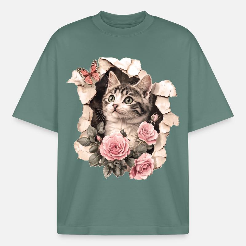 Gatto e farfalla - Stanley/Stella Heavyweight Boxy T-shirt unisex - baia verde