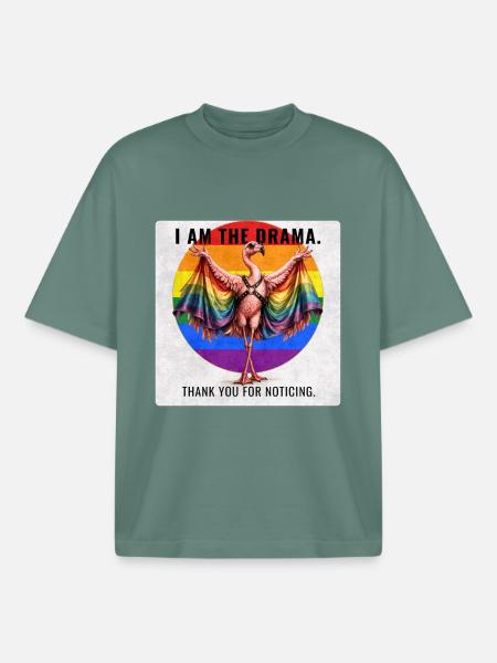 Funny Gay Pride Flamingo Design - Boxy Heavyweight Unisex Organic T-Shirt by Stanley/Stella - green bay