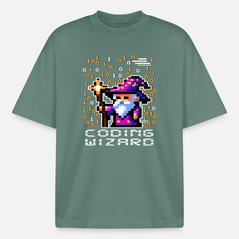 Sorcier Pixel Code - T-shirt unisexe boxy épais biologique Stanley/Stella - baie verte