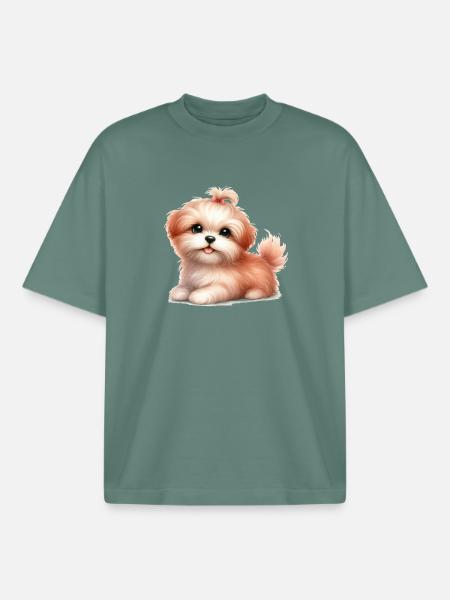 Cute dog - Boxy Heavyweight Unisex Organic T-Shirt by Stanley/Stella - green bay