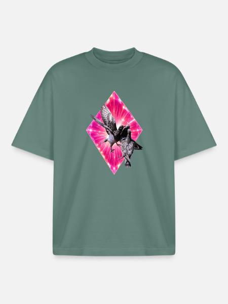 Pigeons on Eruptive Pink Diamond - Boxy Heavyweight Unisex Organic T-Shirt by Stanley/Stella - green bay