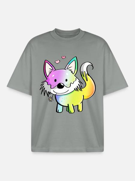 Fuchs Regenbogen - Füchse - Rotfuchs - Raubtier - Boxy Heavyweight Unisex Organic T-Shirt von Stanley/Stella - Nebelgrau